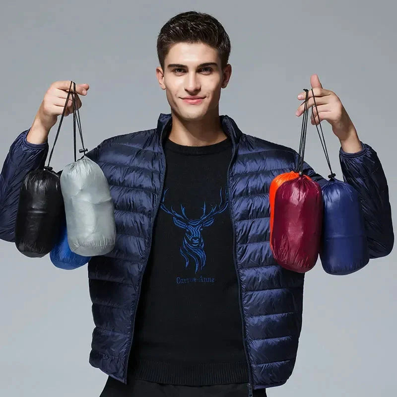 Men's ultra-light white duck down jacket by SHOWLU FASHION STORE, waterproof padded coat with a sleek, insulated design.