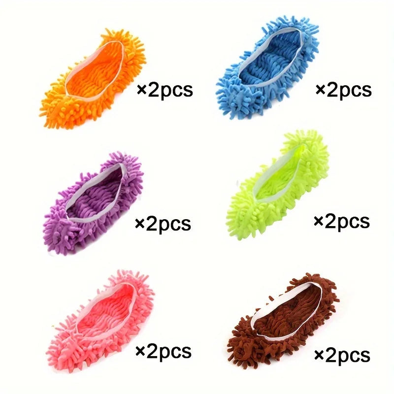 Showlu microfiber mop slippers with washable chenille fabric, designed for floor cleaning and easy to use.
