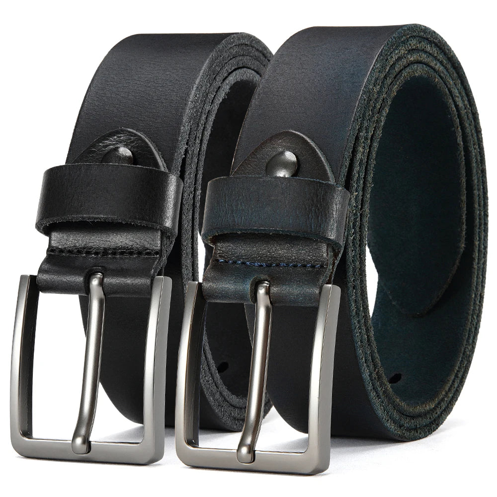 Men's cowhide leather belt with casual metal buckle, top layer design, from Showlu Fashion Store.