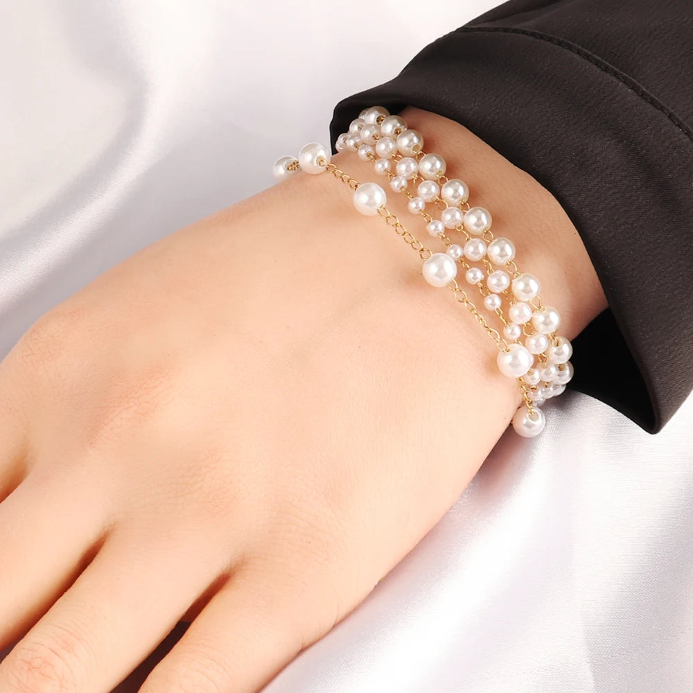 Simple pearl choker necklace for women, handmade stainless steel bead chain jewelry with elegant strand design