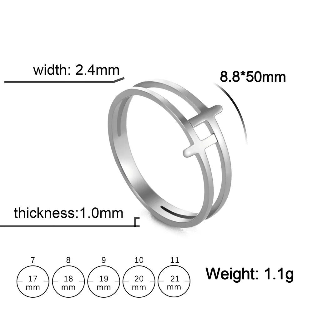 Stainless steel Gothic cross couple ring with punk design, featuring dark metal finish and intricate cross details.
