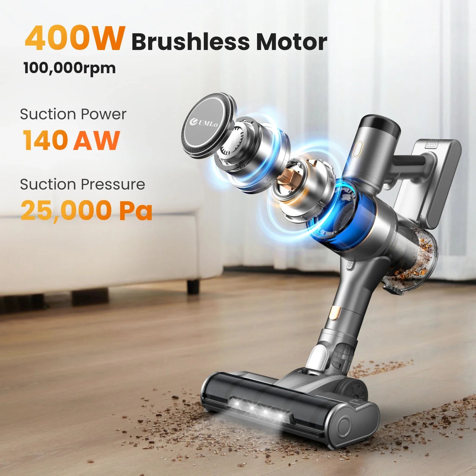 INSE S9 cordless stick vacuum cleaner with 30KPa suction, 400W power for pet hair and floor cleaning, shown in image.