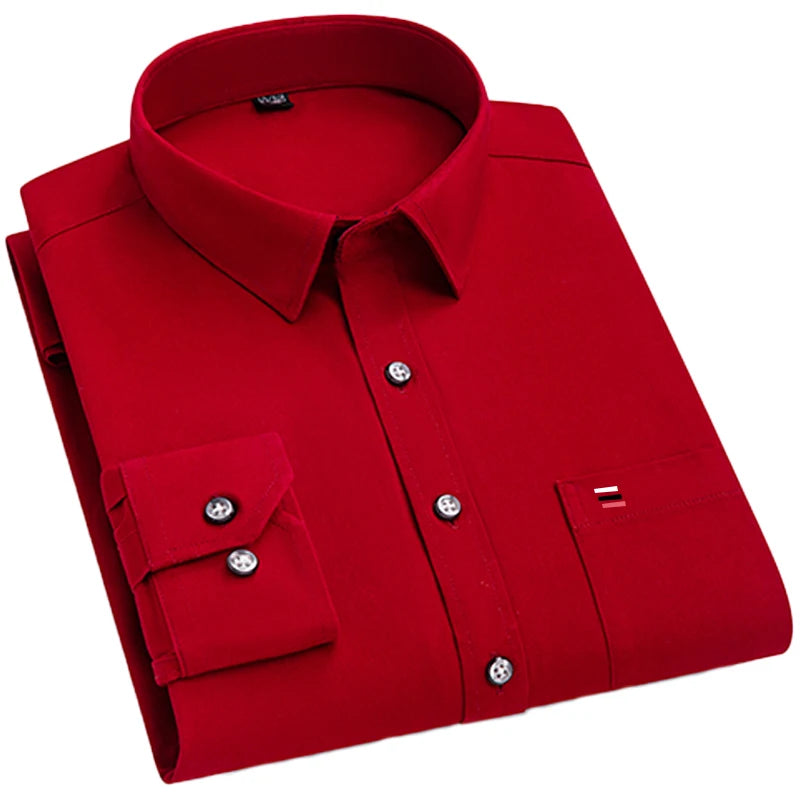 Men's slim fit long sleeve shirt by Showlu Fashion Store, lightweight solid color casual and business shirt for spring and summer.