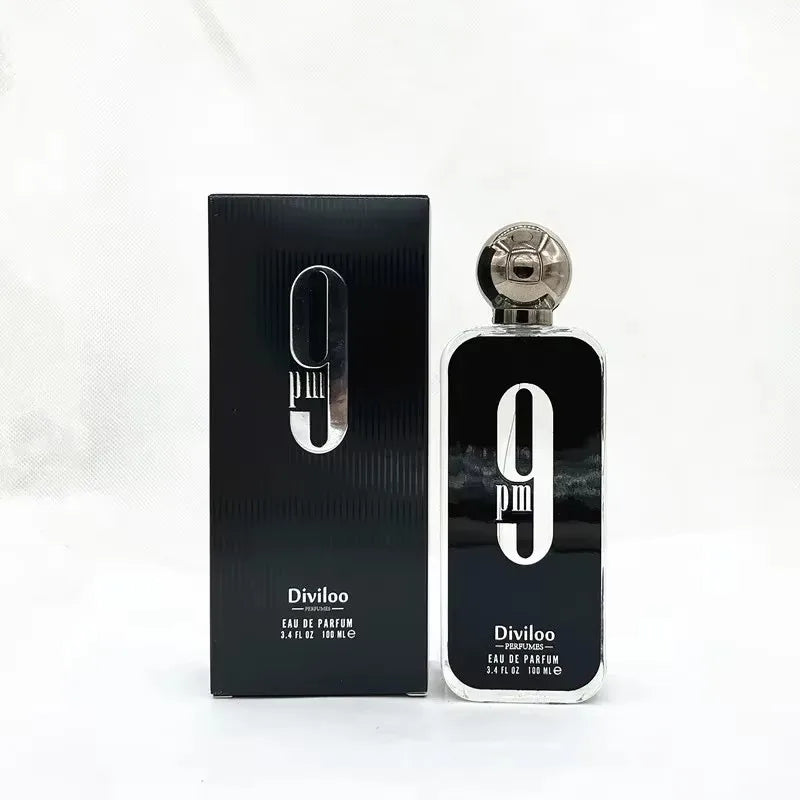 Unisex LAIKOU 9pm 9am EDP perfume bottle with 100ml size, showcasing sleek design and elegant fragrance packaging.