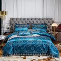 Luxury Euro Gold Satin Jacquard Lace Bedding Set Soft Silky Single Queen King Double Duvet Cover Set Bed Sheet Set Pillowcases