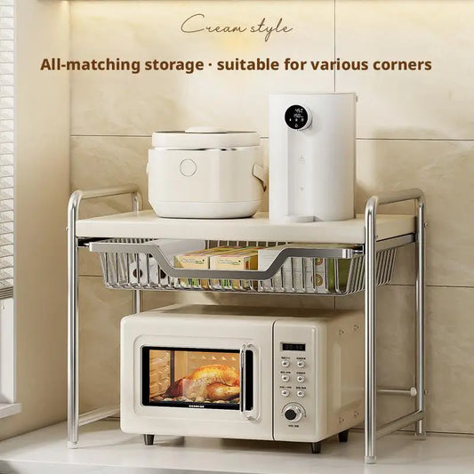 Kitchen Countertop Microwave Oven Shelf Rack Utensils Tableware Rice Cooker Storage Cupboard Air Fryer Shelf Organizer Holder