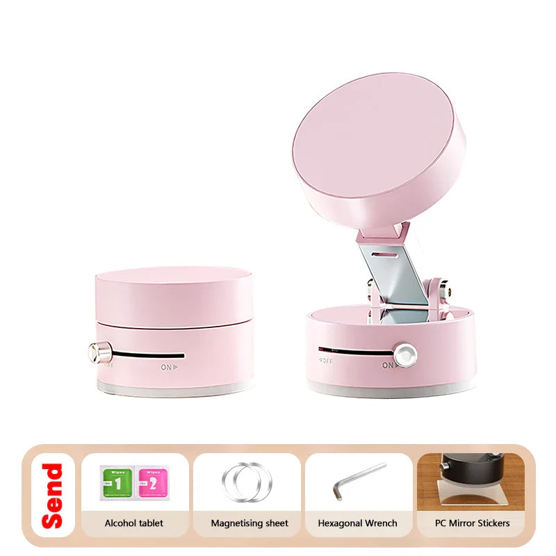 Mini magnetic suction cup car phone holder for iPhone and Android smartphones, featuring a compact design for secure dashboard mounting