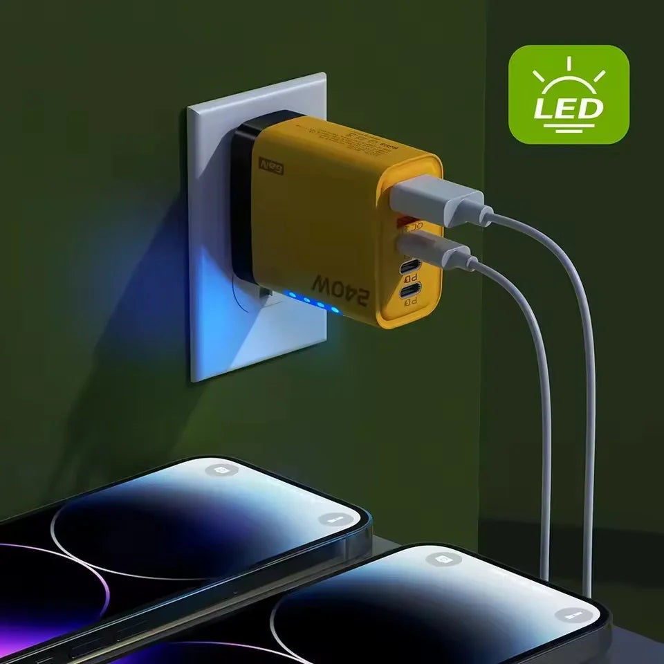 240W GaN 5 in 1 Fast Charging Phone Charger USB C Charger Power Adapter Type C EU/US Plug Wall Charger For iPhone Samsung Xiaomi