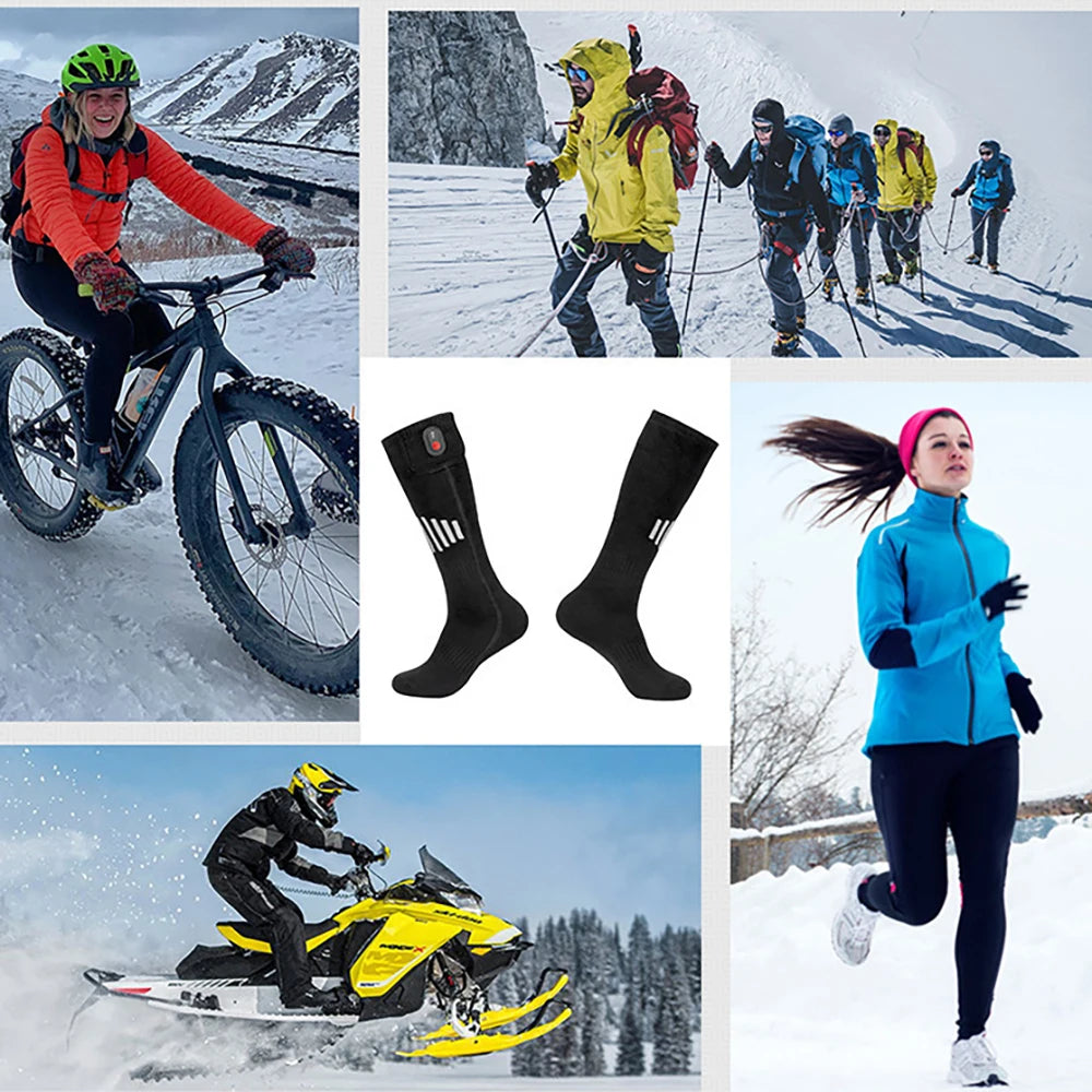Showlu Smart General electric heated socks with rechargeable batteries, designed for warm winter comfort and outdoor activities.