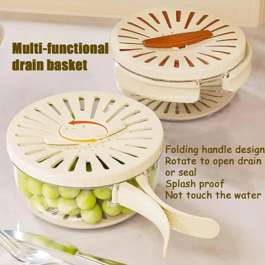 Vegetable Fruit Cleaning And Drainage Basket Folding Water Filter Net Fresh Keeping Box Cleaning Basket  Kitchen storage Gadg