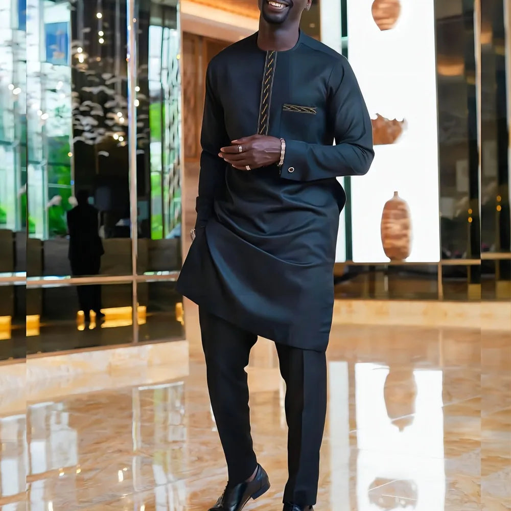 Men's white Kaunda suit by Showlu Fashion, traditional African 2-piece cotton set, featuring classic design and comfortable fit.