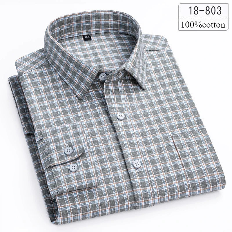 Luxury High-Quality 100% Cotton Houndstooth Full Shirts for Men Slim Fit Casual Shirt Long-Sleeve Plaid Soft Designer Clothes Ro
