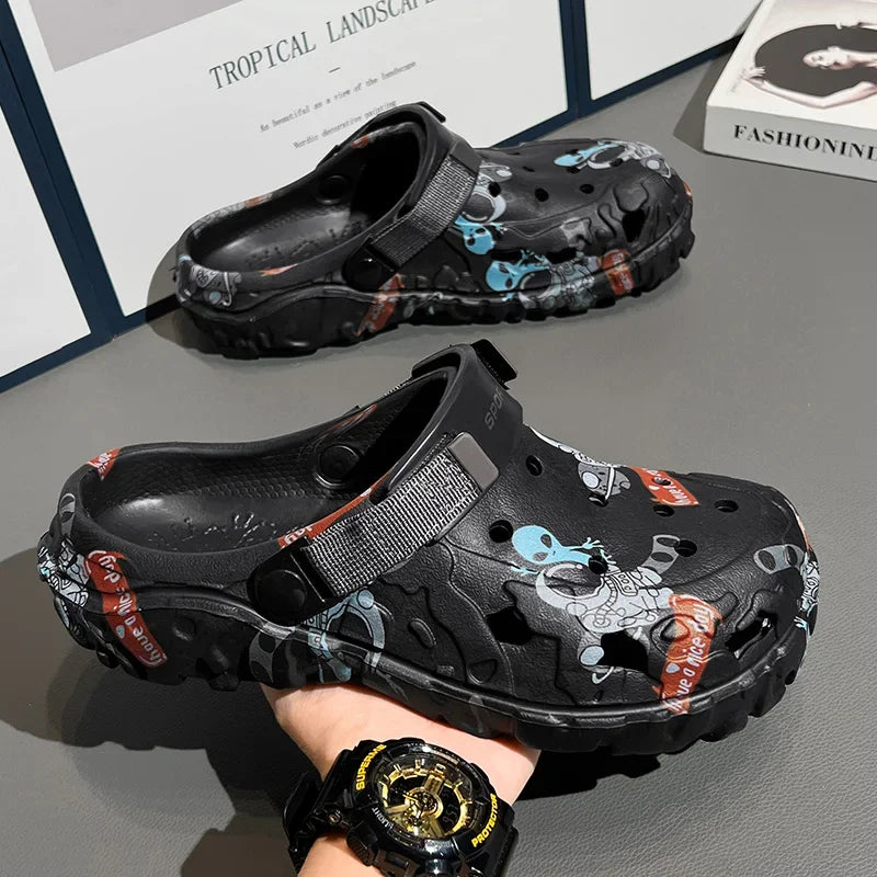 Men's garden flat sandals by Showlu Fashion Store, summer slip-on platform sandals with outdoor flip flop style and casual clogs.