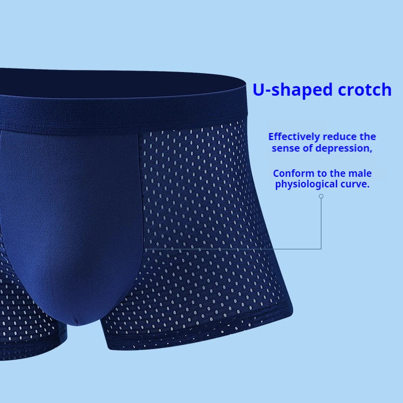 Showlu men's breathable mesh boxer shorts in a 4-pack, solid color underwear with comfortable, lightweight design for everyday wear.