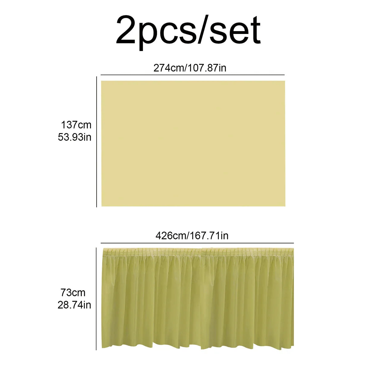 SHOWLU FASHION 2-piece disposable tablecloth and table skirt set, white fabric with decorative ruffle details for event decor