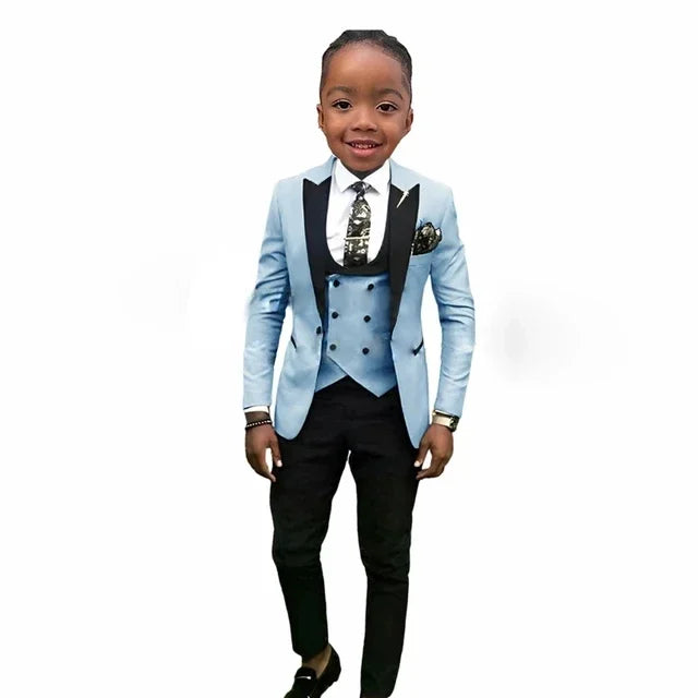 SHOWLU Boys 3-piece formal suit set with cotton fabric, peak lapel tuxedo for weddings and special occasions.