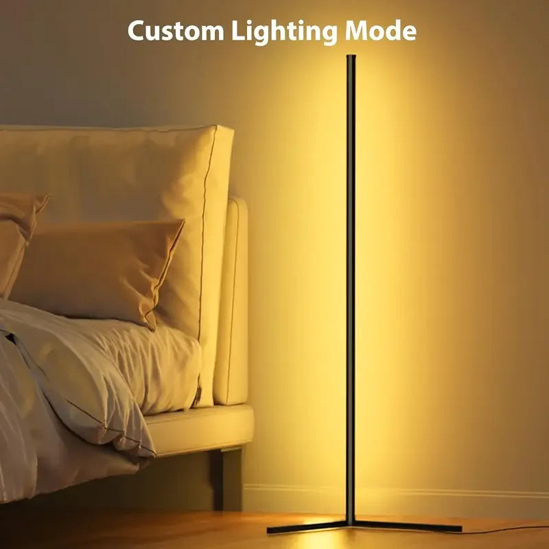 RGB corner floor lamp with music sync from Showlu Smart General, featuring colorful LED lighting and modern design.