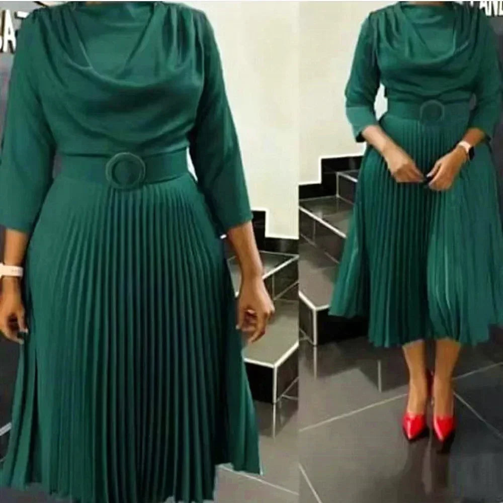 Showlu Fashion Store women's V-neck Ankara African dress in slim fit style, suitable for office or party occasions.