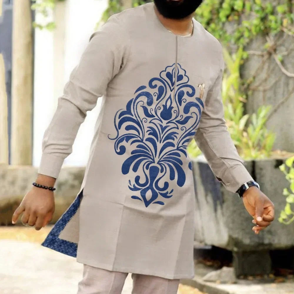 SHOWLU Men's African Kaftan tracksuit in embroidered 2-piece set, featuring traditional design and comfortable fit.