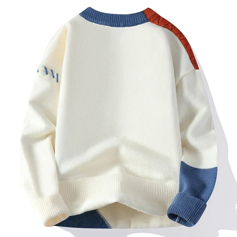 Men's patchwork sweater by Showlu Fashion with high street style, warm autumn and winter pullover shirt, hip-hop street fashion.