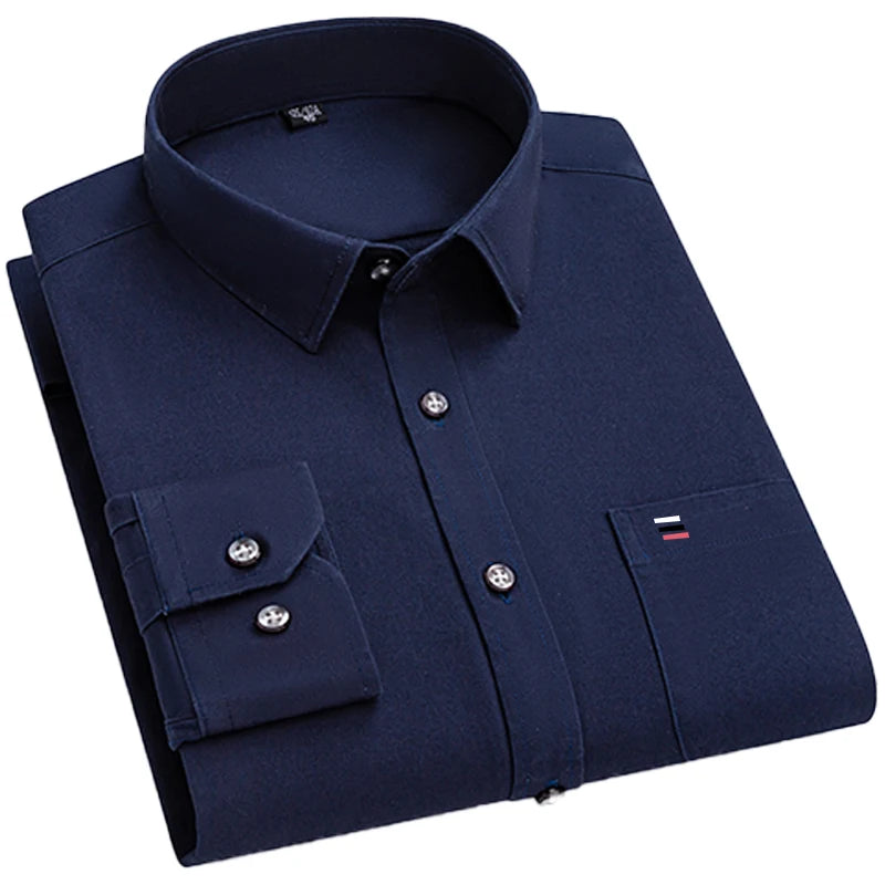 Men's slim fit long sleeve shirt by Showlu Fashion, lightweight solid color casual and business shirt for spring and summer.
