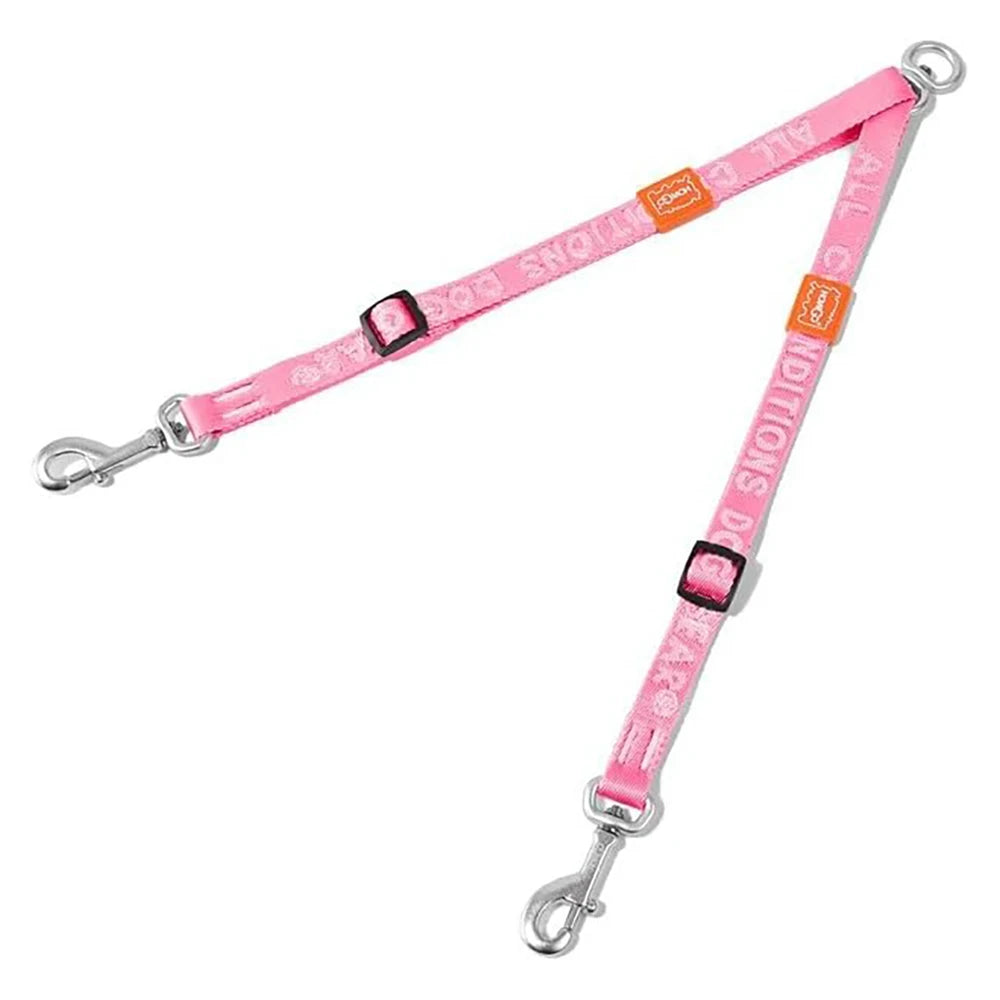 Double dog leash by Showlu Fashion Store, adjustable nylon tangle-free dual lead coupler for walking two dogs at once.