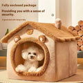 Warm coral fleece Showlu All Season Dog House Bed, washable pet bed with cozy design for dogs in a comfortable indoor setting.