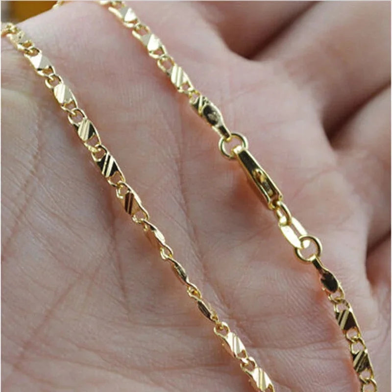 18K gold filled unisex necklace with adjustable length from 16 to 30 inches, featuring a sleek jewelry chain for women and men.