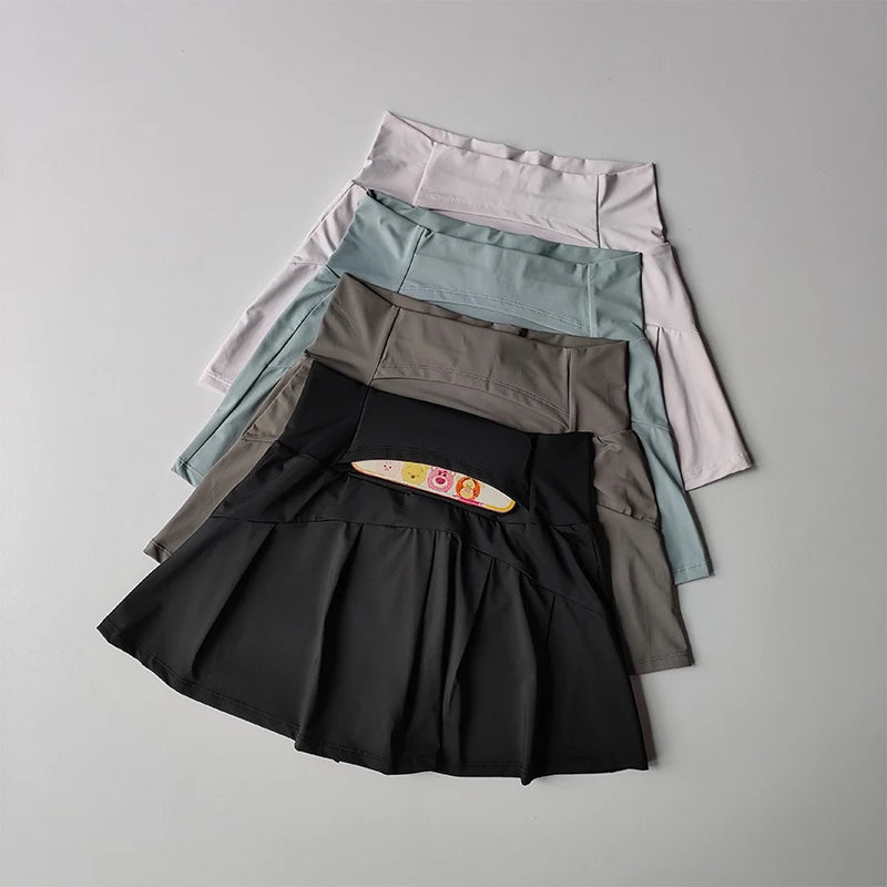 High waist summer sports skirt with lined shorts, quick-dry fabric, ideal for running, yoga, tennis, and golf for women.