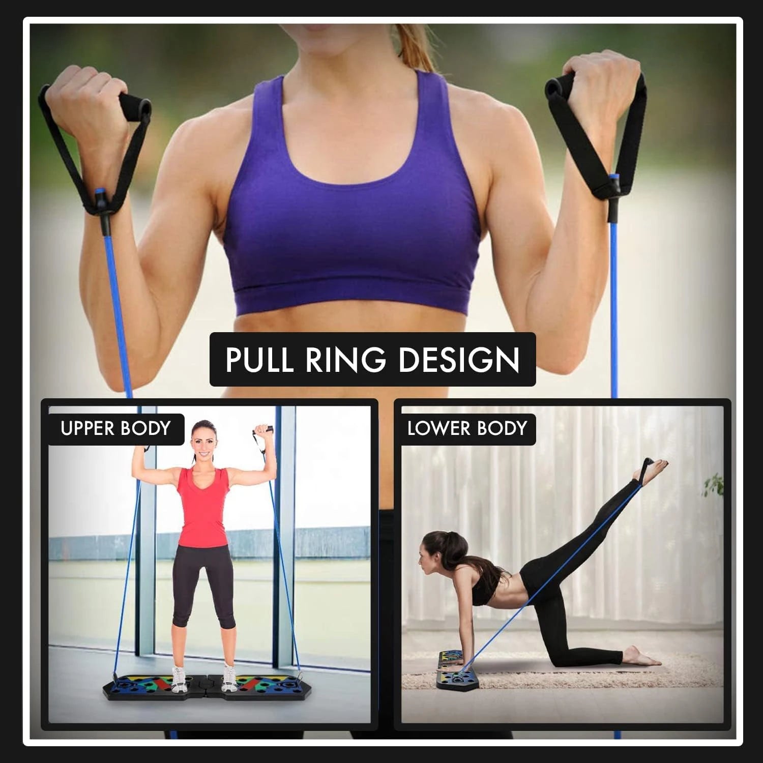 Showlu portable foldable push-up board set for strength training, with multiple grip positions for upper body exercise.