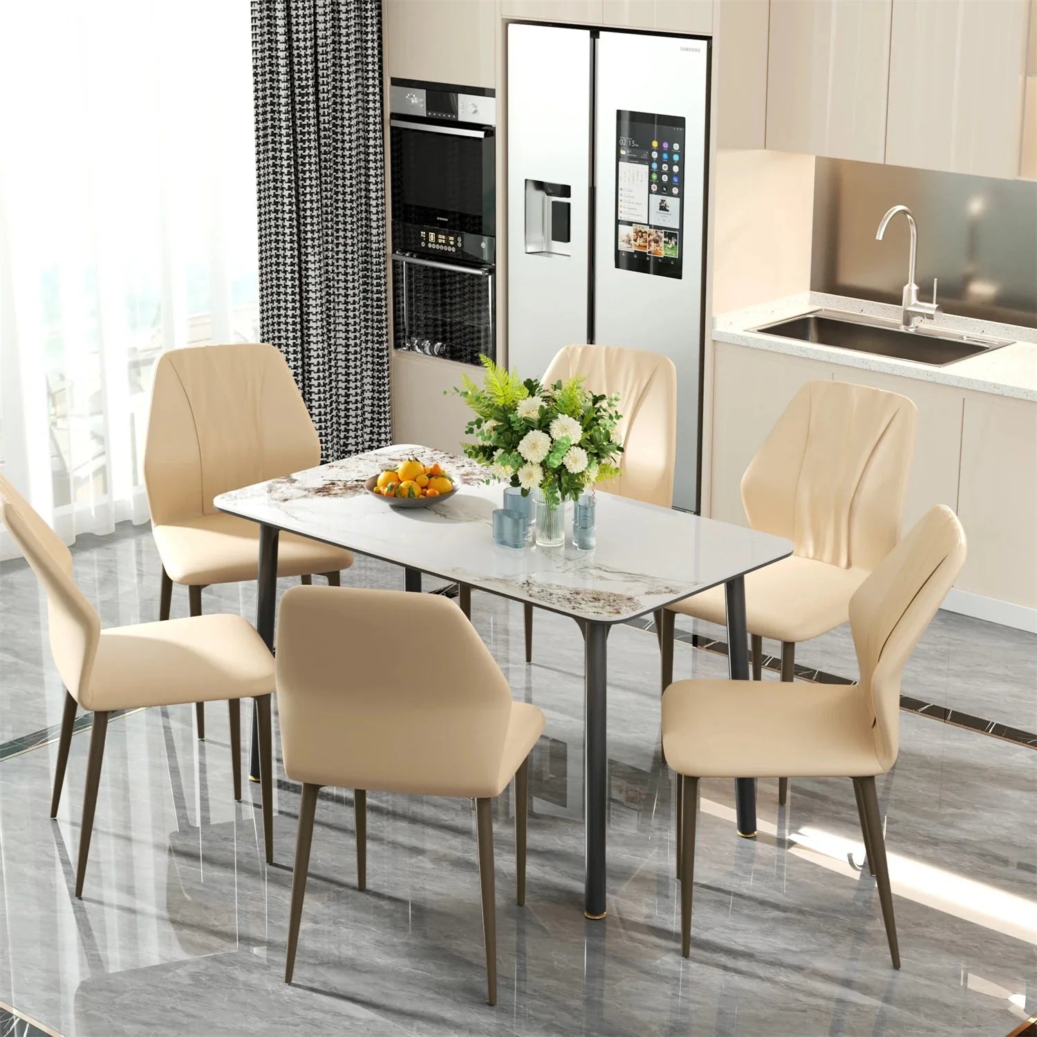 Set of 2 Showlu Modern PU leather dining chairs with high backs, stylish side chairs for dining room decor.