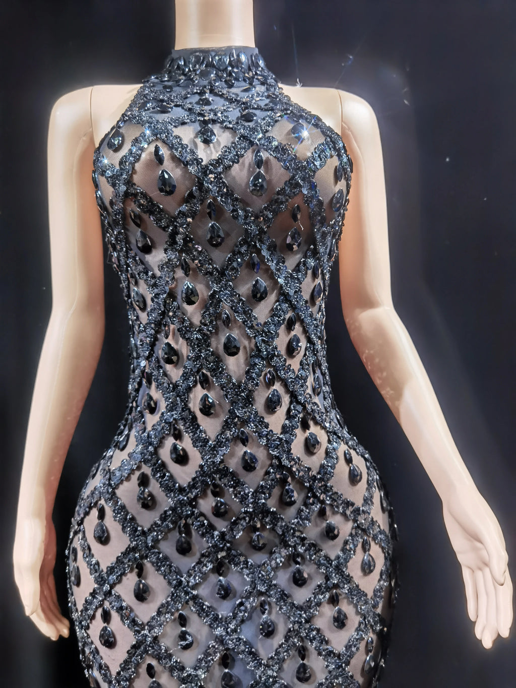 Sparkling sequin crystal long dress, ladies' evening dress, ball, birthday dress, sexy and transparent performance clothing