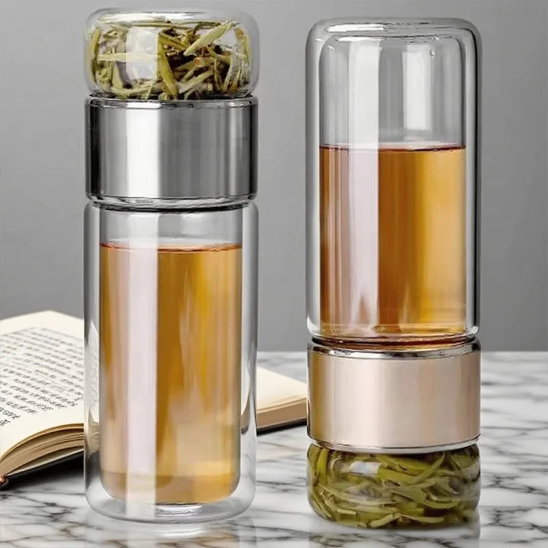 2026 NEW High Borosilicate Glass Tea Infuser Bottle 420ML Double Wall Insulated Tumbler with Tea Filter, Hot  Cold Drinkware
