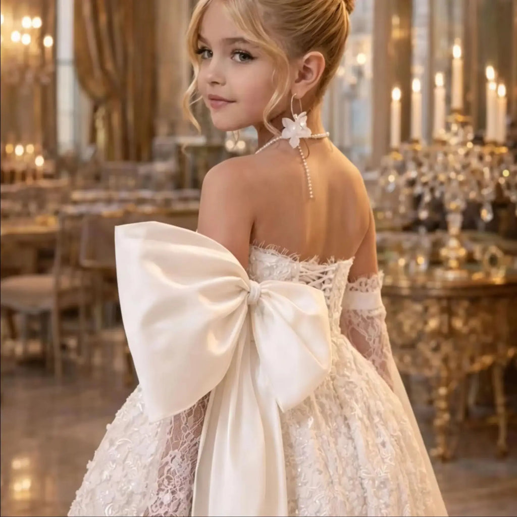 Light Blue Flower Girl Dresses for Wedding Off Shoulder with Bows Knee Lenght Kids Birthday First Communion Ball Gowns Custom