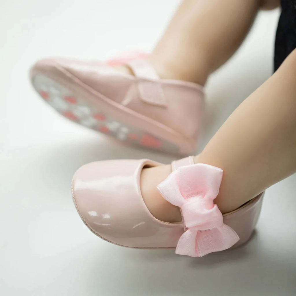 Baby girls Meckior PU leather bowknot shoes from SHOWLU FASHION STORE, non-slip first walkers with cute bow detail.