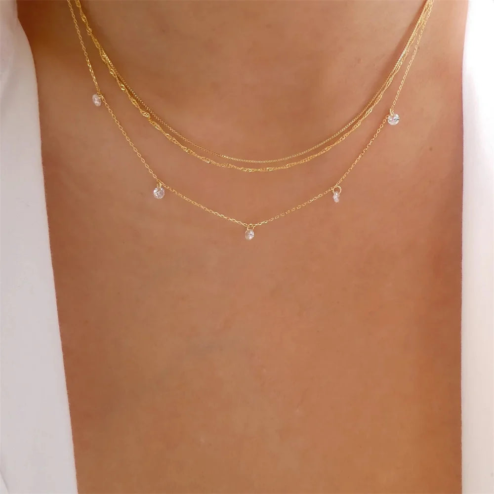 Elegant vintage pearl pendant necklace for women with multi-layer gold chain, fashionable choker jewelry, Showlu Fashion.