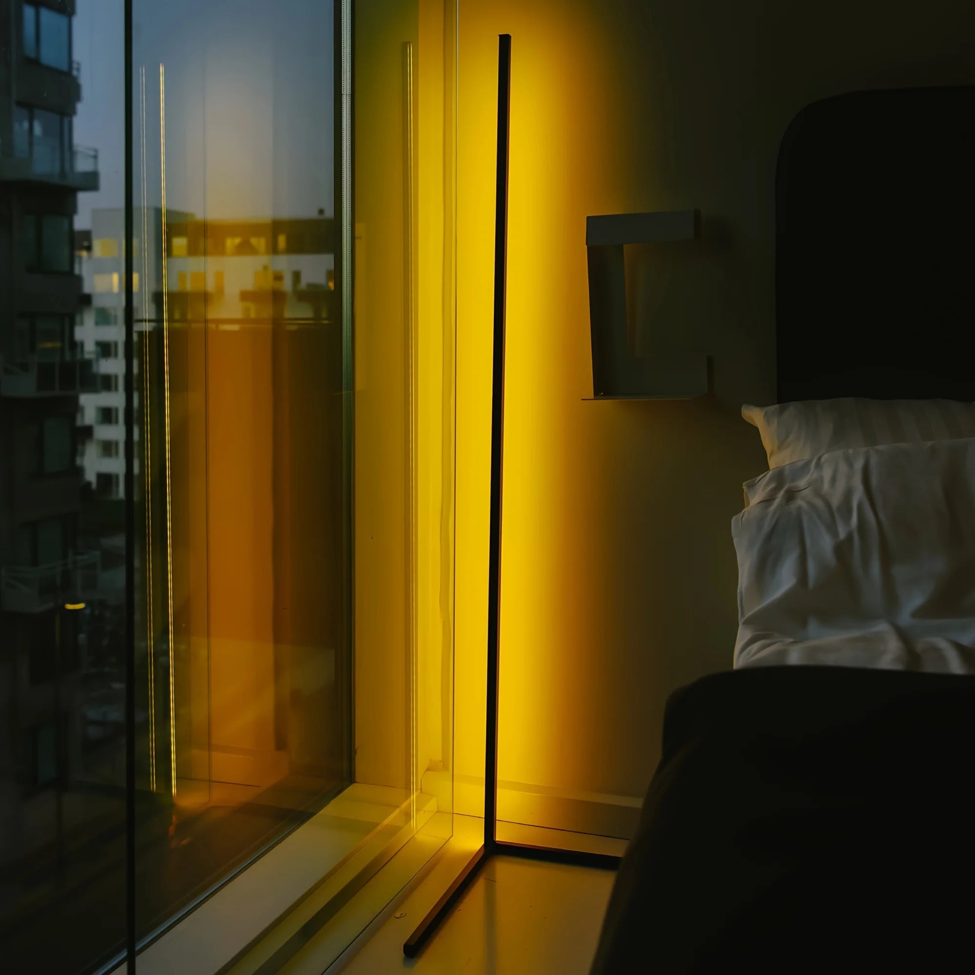 Showlu Smart General LED Ambient Corner Bar illuminating a modern living space with soft, colorful lighting.