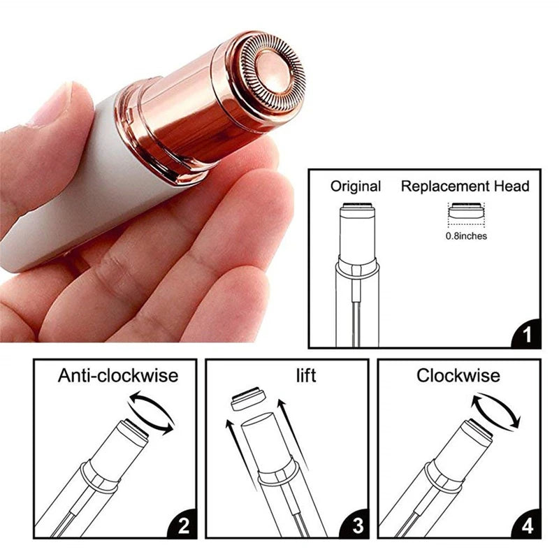 Portable rechargeable women’s facial hair remover by Showlu Smart General, showing the compact device with a sleek design.