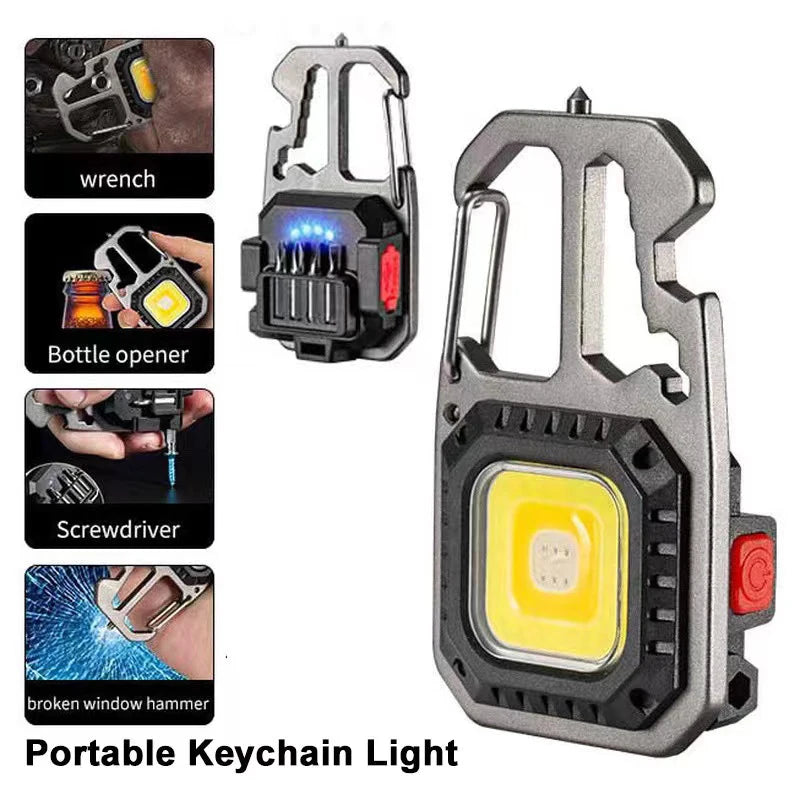 PORoll8 Mini COB keychain flashlight with USB rechargeable LED work light, compact and portable for everyday use.
