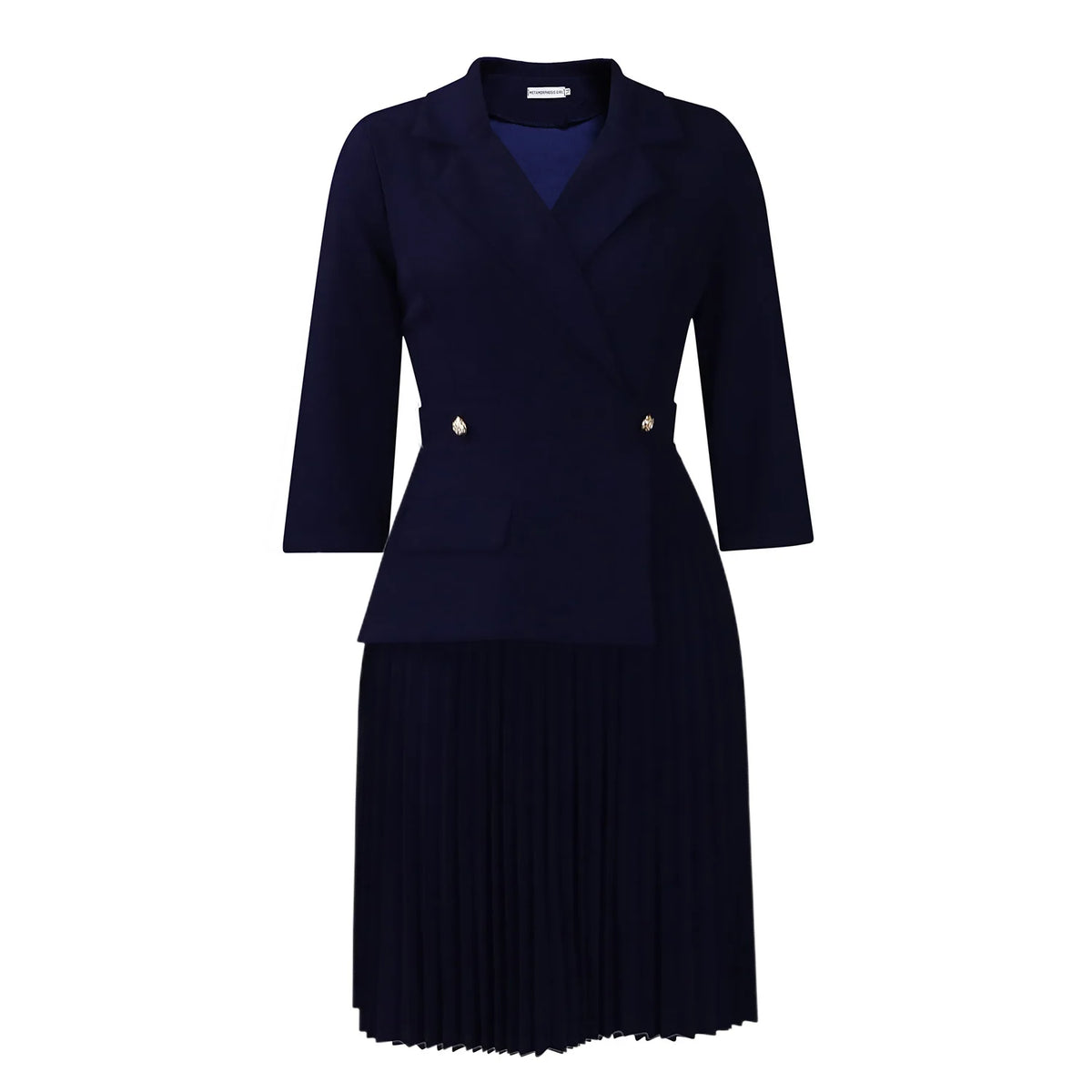 2025 autumn new fashion light mature temperament high quality suit collar A-line skirt solid color pleated dress