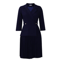 2025 autumn new fashion light mature temperament high quality suit collar A-line skirt solid color pleated dress