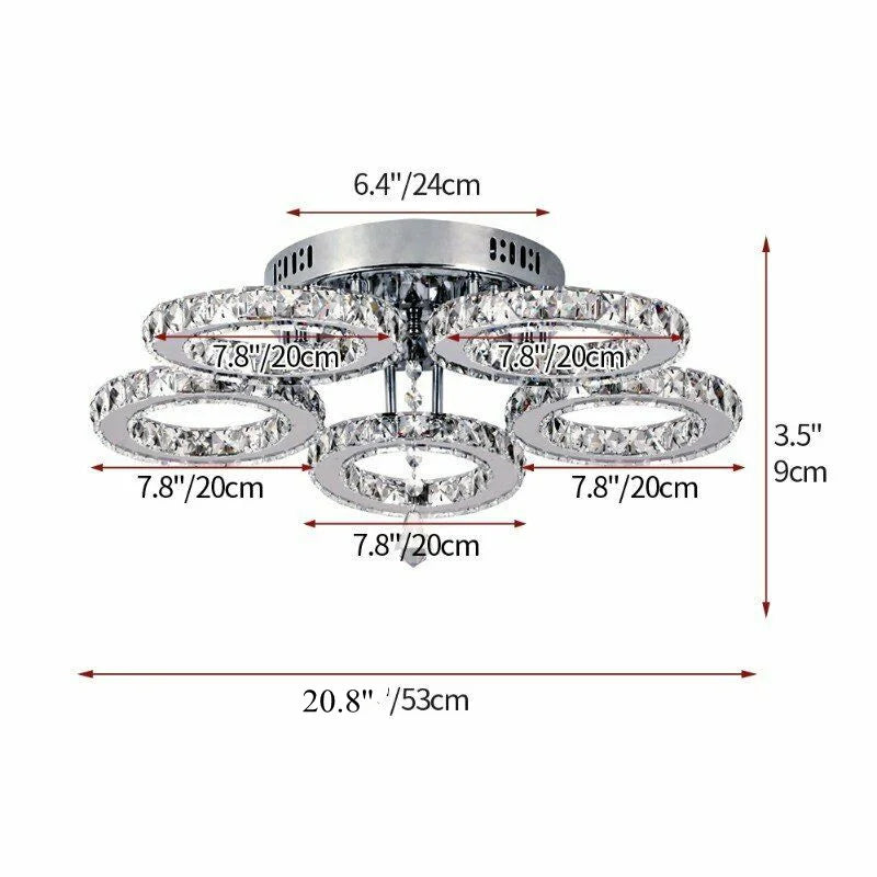 Modern Crystal Chandelier by Showlu Fashion Store featuring chrome finish and LED ceiling light, flush mount design with hanging crystal accents.