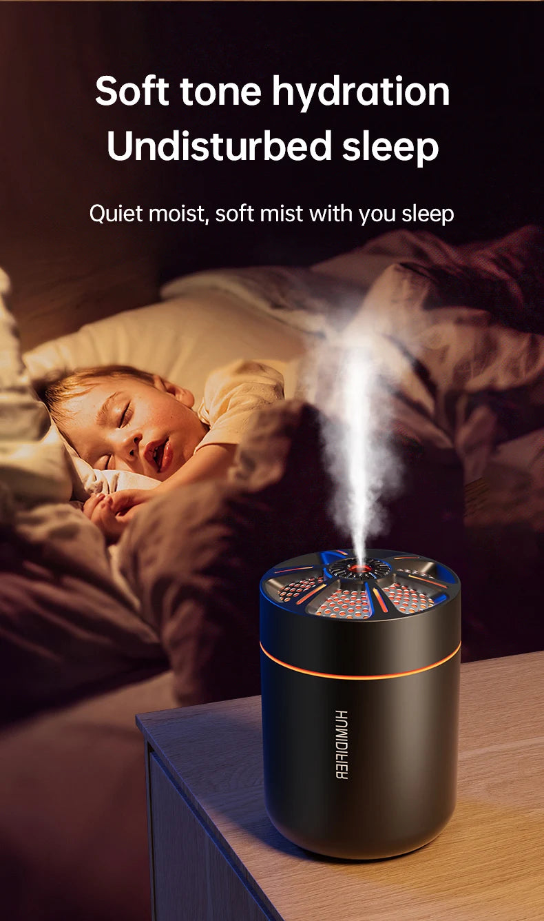Showlu Smart General Mini USB Humidifier emitting mist, compact design ideal for desktop or personal use.