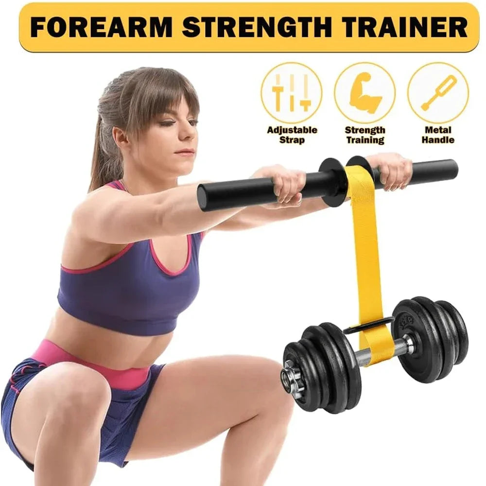 Adjustable forearm strength trainer with thick non-slip handle and belt, ideal for home upper body workout exercises.