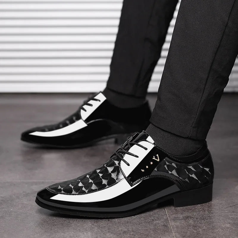 Men's high-end leather wedding and casual shoes by Showlu Fashion, available in plus sizes 39-47, stylish and comfortable.