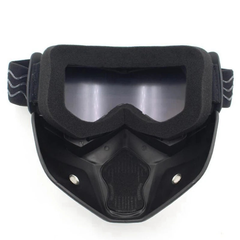 Full face bicycle helmet with anti-fog mask, safety goggles, and mouth filter for airsoft, paintball, and hunting activities.