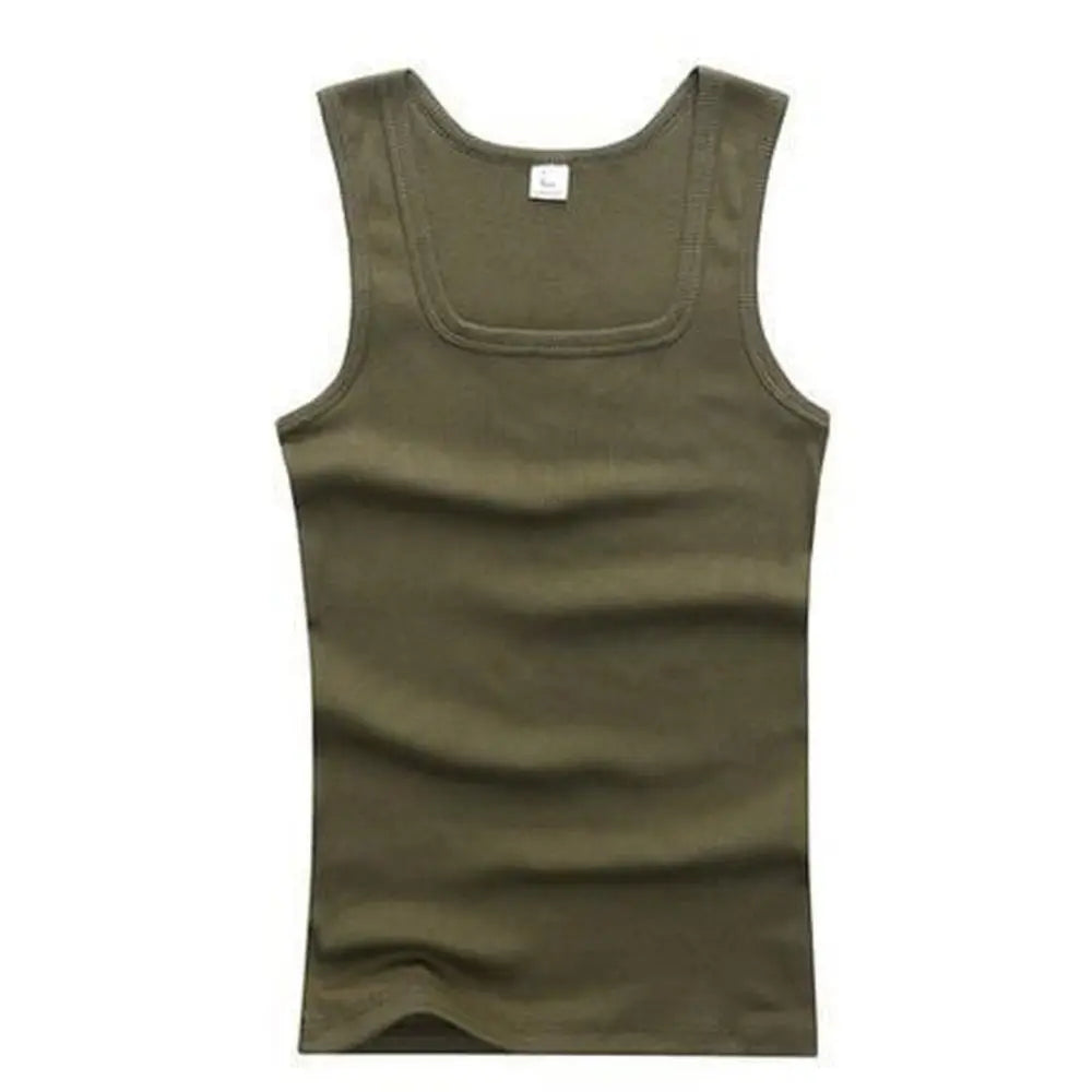 Men's sleeveless elastic cotton tank top from Showlu Fashion, ideal for summer fitness and bodybuilding, featuring a basic design.