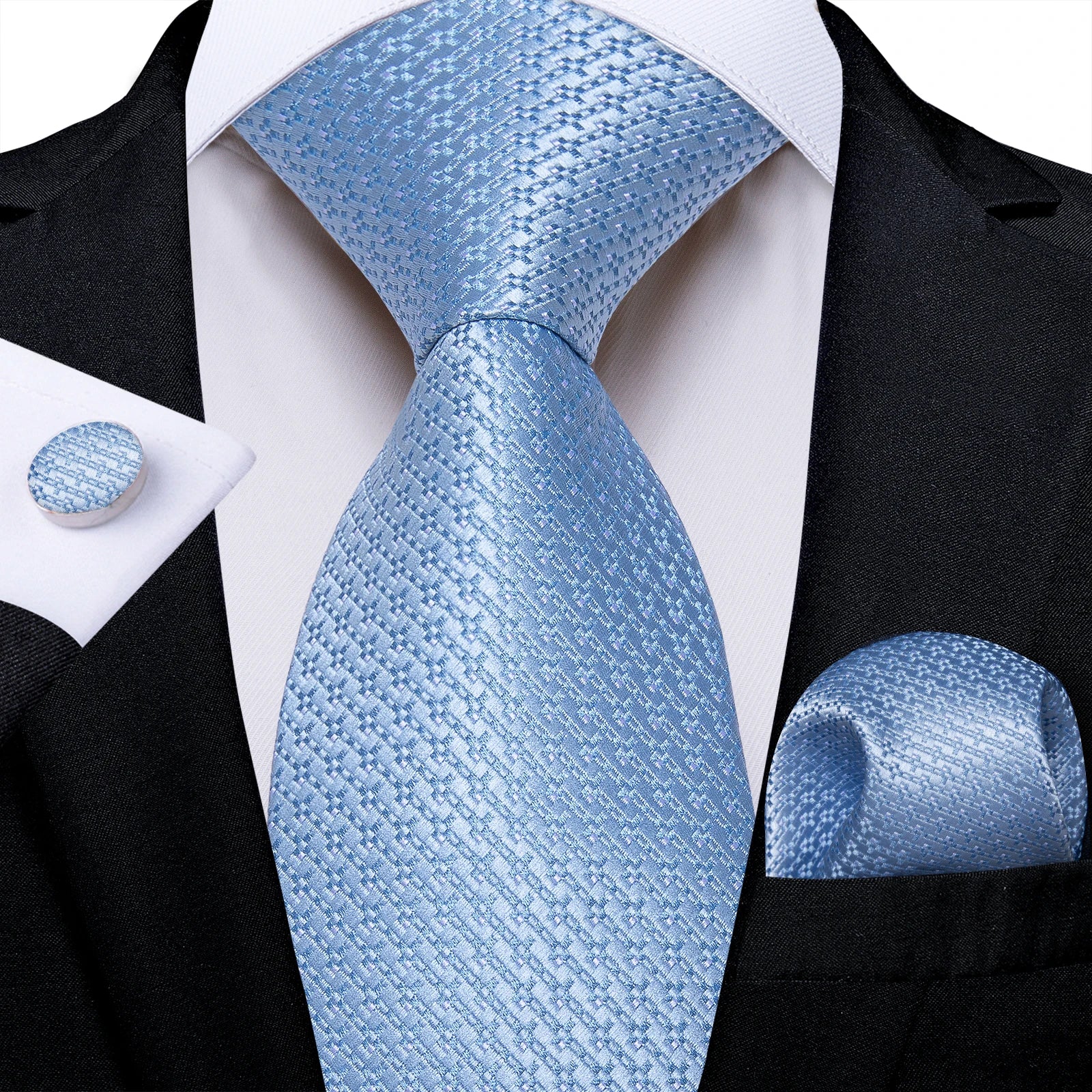 New Classic 100% Silk Men's Ties 8cm Blue Plaid Dot Striped Business Necktie Handkerchief Wedding Party Tie Set Gravatas DiBanGu
