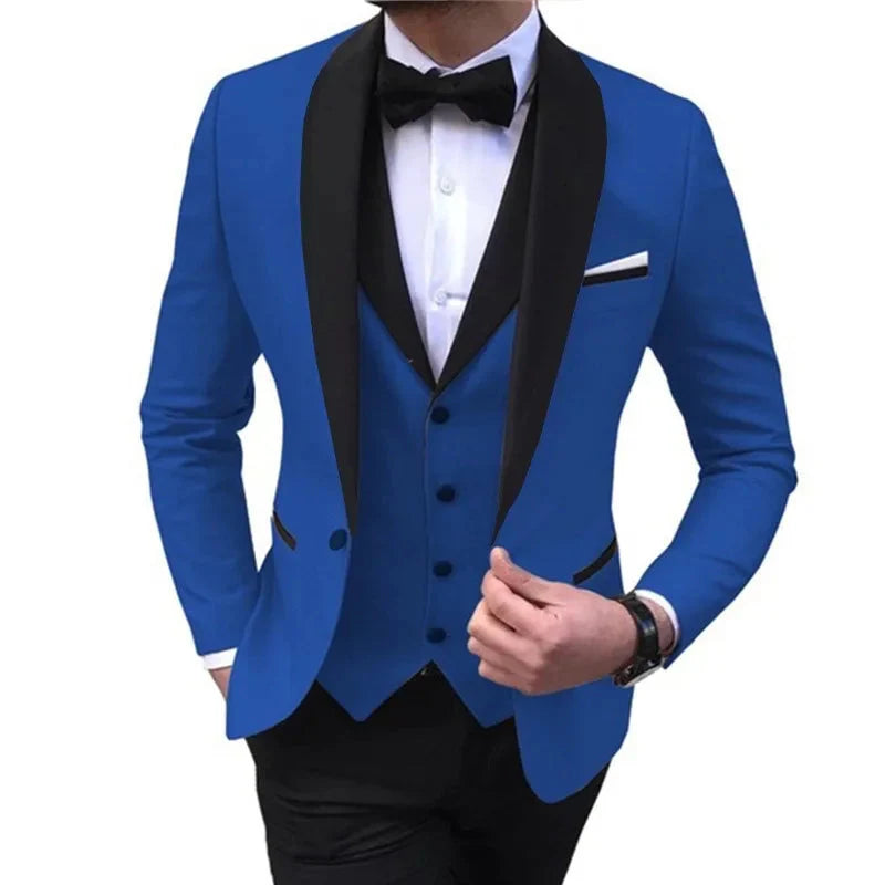 Black Ehioe men's 3-piece slim fit tuxedo suit with shawl lapel, ideal for wedding or formal occasions, by SHOWLU FASHION STORE.