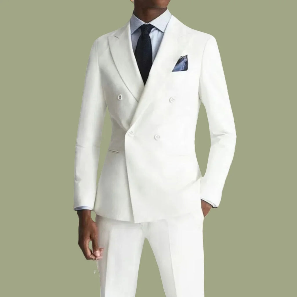 Formal White Suits for Men Double Breasted 2 Pieces Jacket Pants Blazers Sets Business Gentleman Banquet Slim Fit Male Clothing